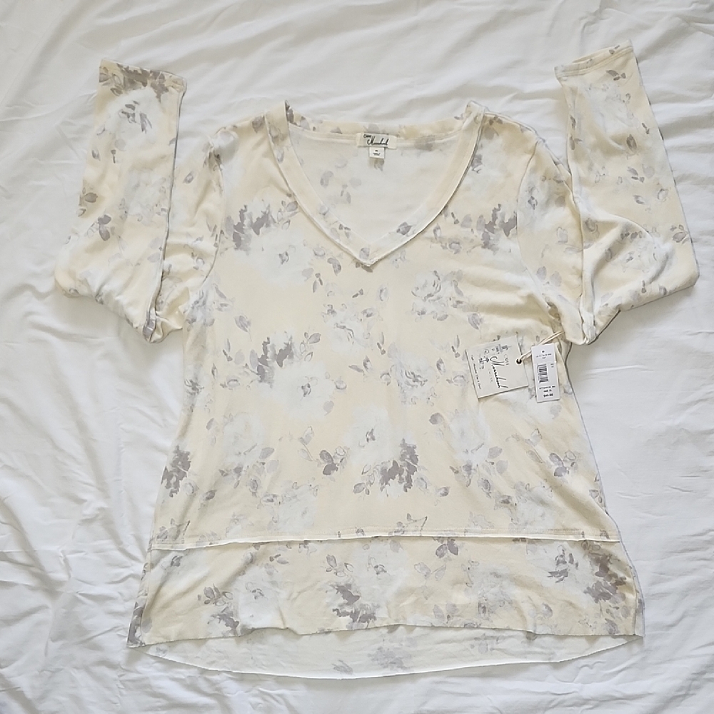 Elegant Cream Floral Long Sleeve Top